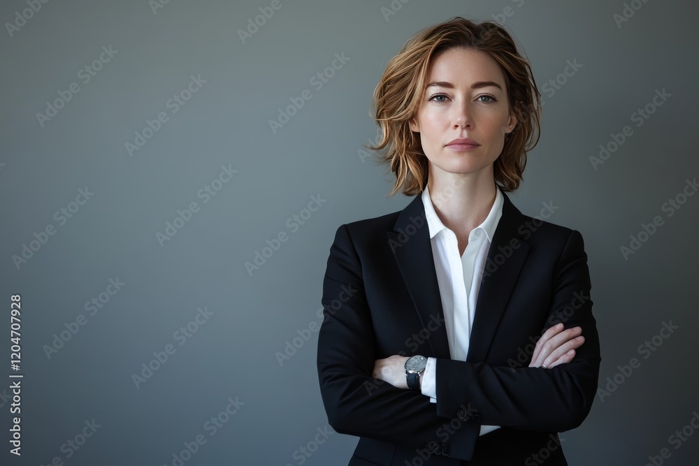 Confident Businesswoman Portrait Professional Serious Executive Woman in Black Suit Studio Shot grey goal work Confident Businesswoman Portrait Professional Serious Executive Woman in Black Suit Studio Shot grey goal work