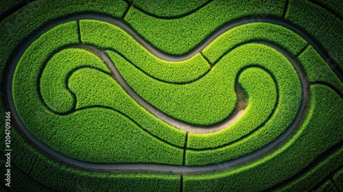 Aerial View of a Serene Green Field with Winding Paths
