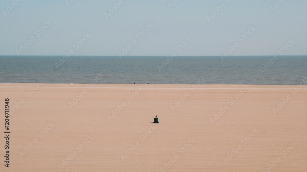 Solitude by the Sea: A Contemplative Moment on a Vast Beach Solitude by the Sea: A Contemplative Moment on a Vast Beach