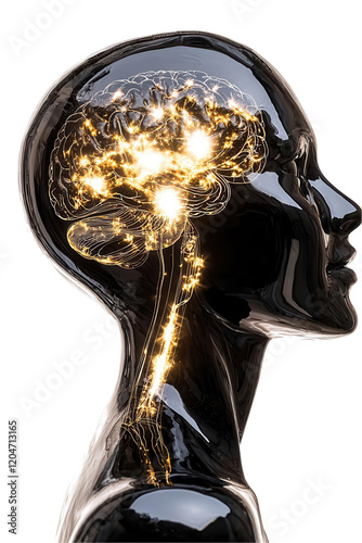 Obraz na płótnie Illuminated brain concept art transparent background digital illustration abstract environment side view perspective w salonie