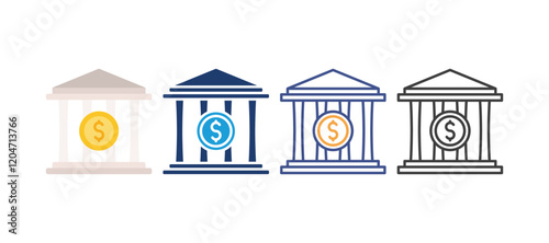 bank icon with 4 different styles. colored, two-color line, two-color glyph,and line. design inspiration for any interface and purpose