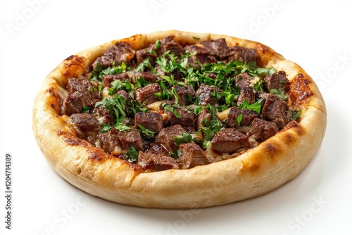 Beef sfiha on a white backdrop photo