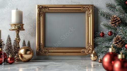 Beautiful, elegant, blank square frame with chrismat motiv in very vivid colors. Photo on a white background, detailed and high resolution photo