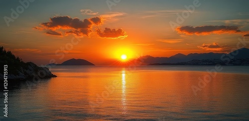 Tranquil Sunset Over Serene Sea in Bodrum Turkey