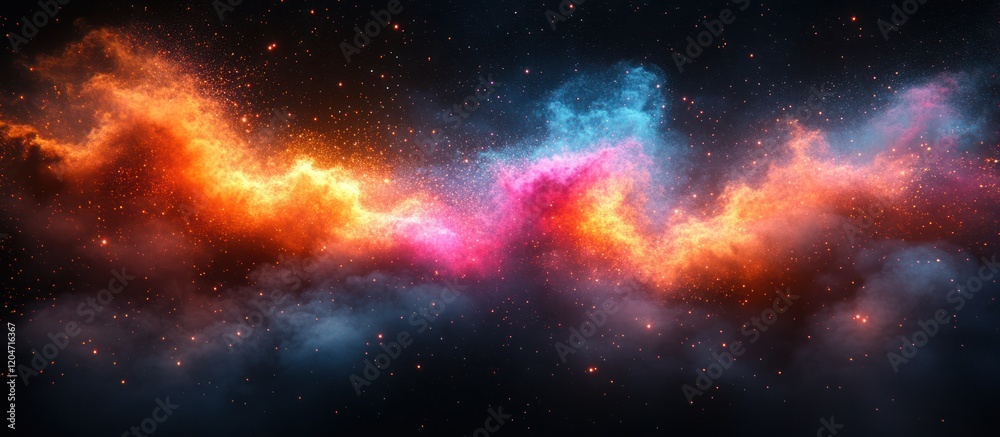 Fototapeta premium Cosmic nebula with vibrant orange, pink, and blue hues.