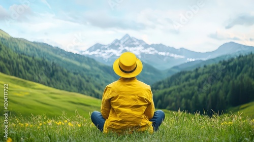 Wallpaper Mural Person in Yellow Hat Enjoying Mountain View Torontodigital.ca