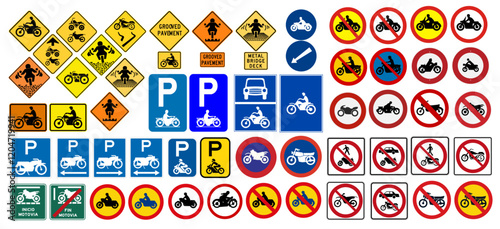 Motorcycles Warning Road Signs Vector Models photo