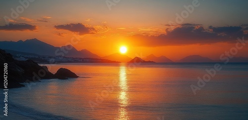 Fototapeta Naklejka Na Ścianę i Meble -  Tranquil Sunset Over the Sea in Bodrum Turkey