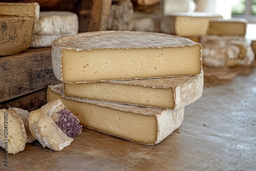 Close up of a collection of Swiss cheese including unpasteurized cow s milk Gruyère photo