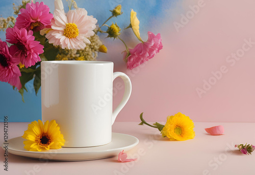 Wallpaper Mural Blank white mug mockup on flower background. Torontodigital.ca