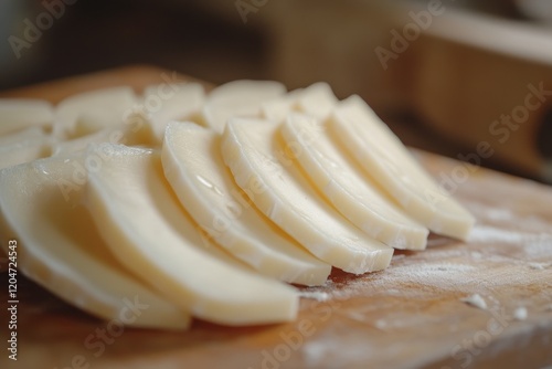 Detailed view of cut colby jack cheese on a board