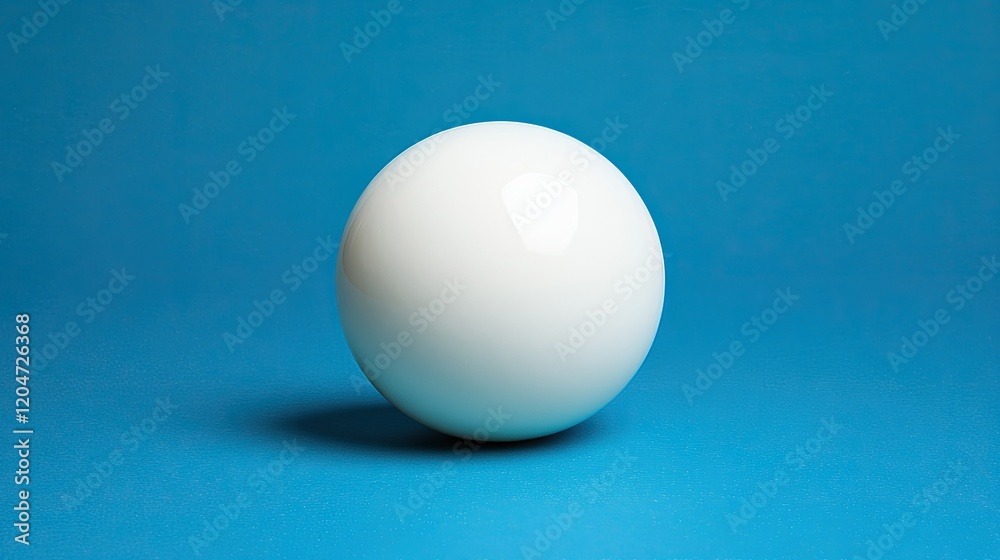 A single white billiard ball rests on a blue surface A single white billiard ball rests on a blue surface
