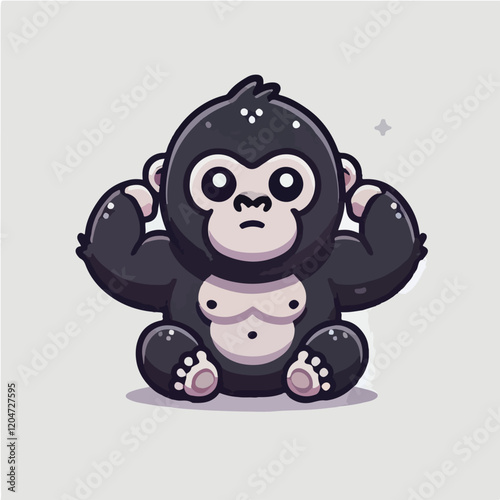 Adorable Baby Gorilla Flexing Muscles Cute Illustration