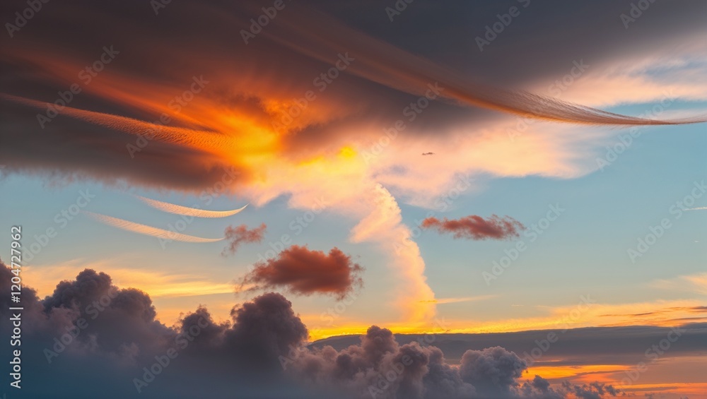 Fototapeta premium A captivating sunset showcases colorful clouds in the sky.
