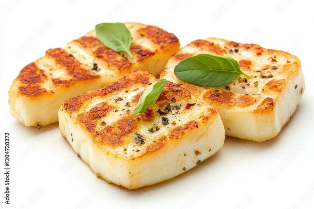 Halloumi cheese set against a white backdrop Halloumi cheese set against a white backdrop