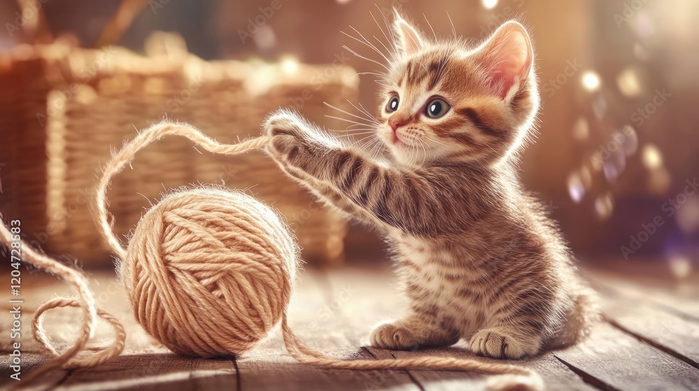 Adorable Kitten Playing with Yarn Ball Adorable Kitten Playing with Yarn Ball