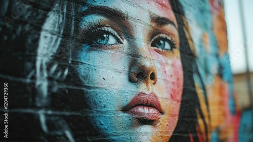 Urban Wall Art  A Woman's Face Graffiti Portrait