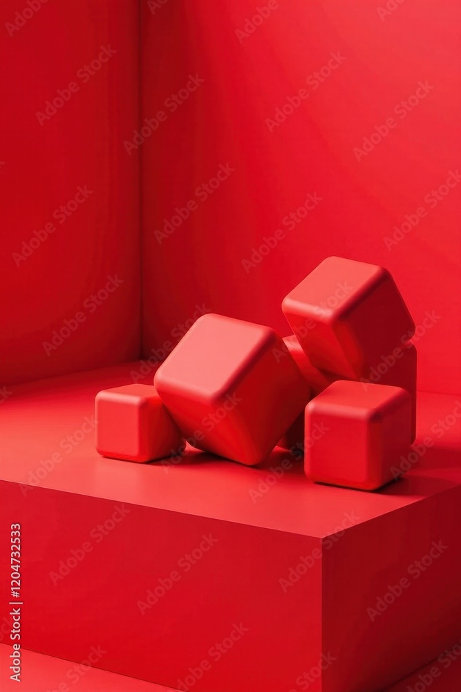 Obraz premium Red cubes on a soft red fabric with a subtle gradient effect, soft, fuzzy