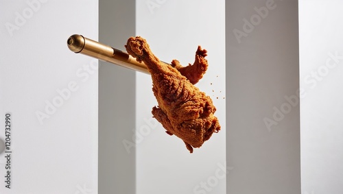 A stunning depiction of fried chicken bursting from a cannon. photo