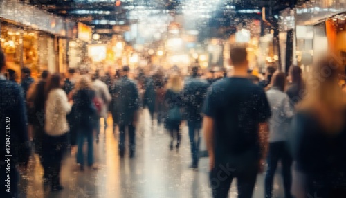 Wallpaper Mural Vibrant marketplace scene with blurred figures at trade show event modern exhibition Torontodigital.ca