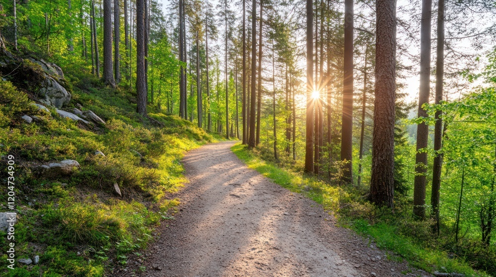Fototapeta premium Sunset Forest Trail: A Serene Evening Walk