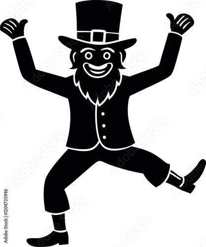 Dancing Leprechaun Silhouette with Arms and Legs Raised - Symbol of Irish Joy and Folklore