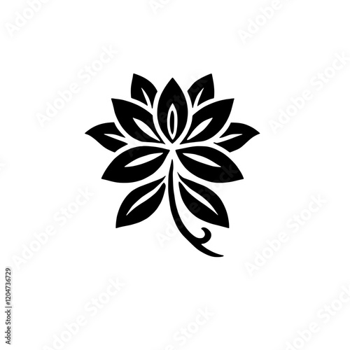 Elegant Lotus Blossom:  A stylized black and white illustration of a lotus blossom, symbolizing purity, enlightenment, and spiritual growth.