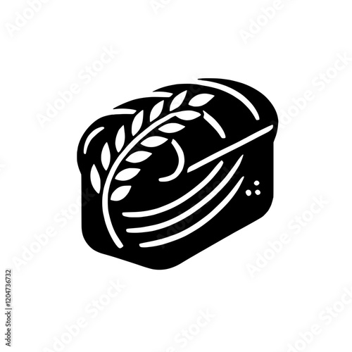 Simple Loaf of Bread Illustration: A minimalist, black and white illustration of a loaf of bread with wheat stalks, symbolizing the simplicity and wholesomeness of freshly baked bread. 