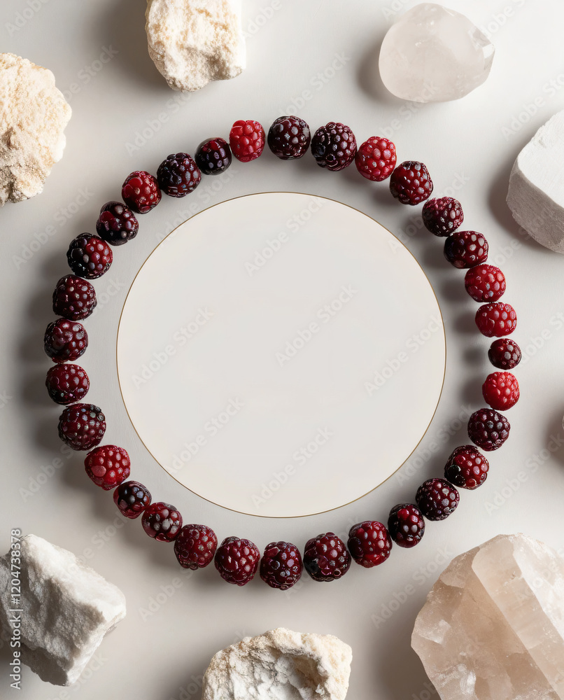 A circular formation of berries with a blank space. A circular formation of berries with a blank space.