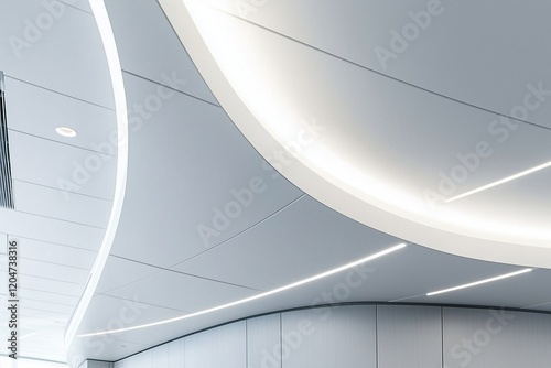 Obraz na płótnie Modern office, white paneled ceiling with lights. w salonie