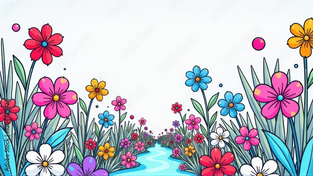 Colorful Flower Path Leading to a Stream Colorful Flower Path Leading to a Stream