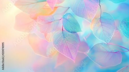 Dreamlike Pastel Leaves: A gentle, ethereal image of translucent leaves bathed in soft pastel hues, creating a dreamy and tranquil atmosphere.