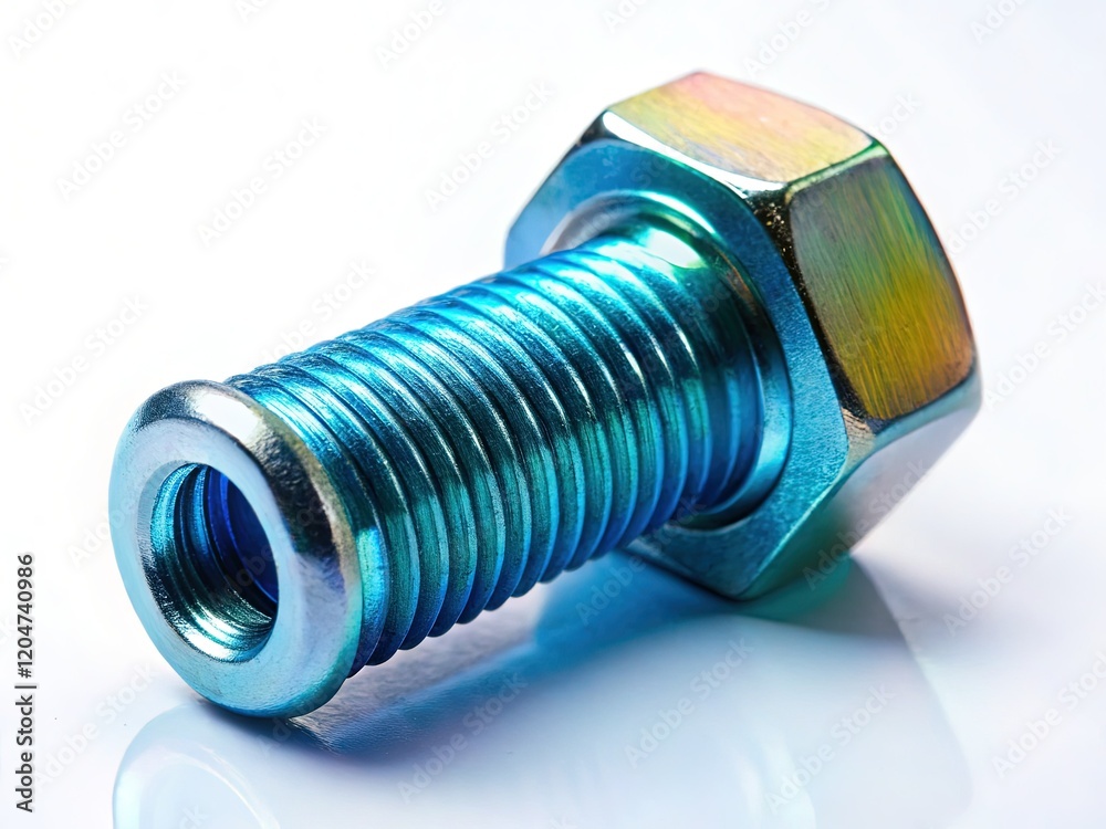 Minimalist Single Nut and Bolt on White Background - Stock Photo Minimalist Single Nut and Bolt on White Background - Stock Photo