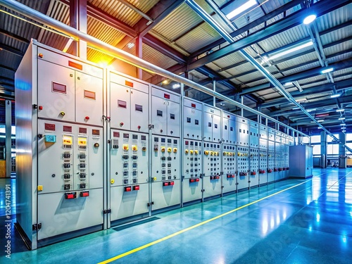 Modern Electric Control Cabinet in New Factory Substation - Industrial Power Distribution