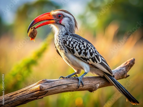 Red-billed Hornbill Devouring Mouse, Botswana Aerial View - Wildlife Photography photo