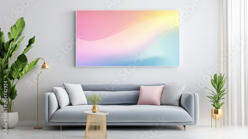Abstract Pastel Canvas Art: A dreamy pastel abstract canvas painting adds a touch of modern elegance to a minimalist living room. Its fluid.