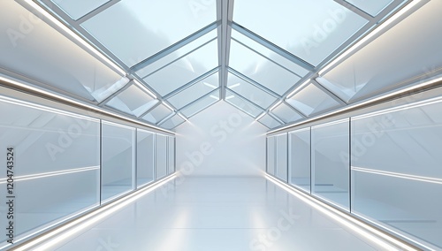 Obraz na płótnie Minimal greenhouse 3D visualization with modern lighting and clear panels. w salonie