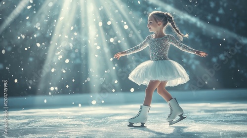 Beautiful female skating on ice surface.