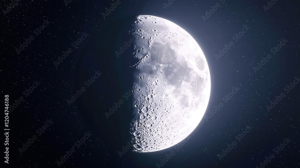 Obraz premium Illuminated Full Moon in Celestial Space, showcasing intricate lunar surface details, captured through advanced telescopic observation for a stunning astronomical view