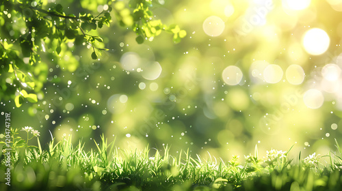 Grass, Flowers, and Sunlight with Bokeh Background
