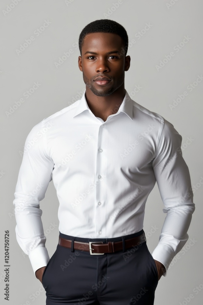 Obraz premium Confident Man in White Formal Shirt and Dark Trousers
