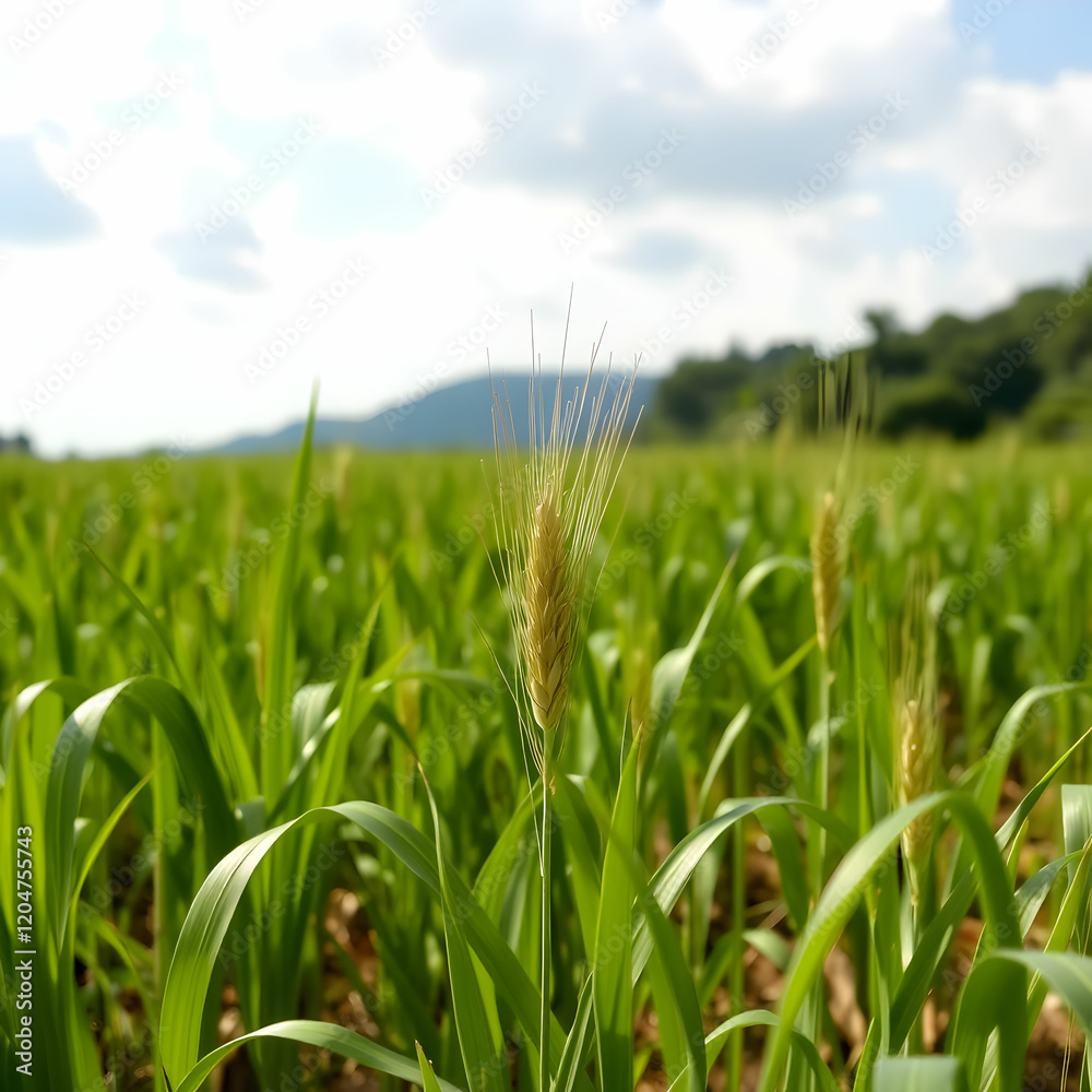 Close up of wheat seeds growing in a field Close up of wheat seeds growing in a field