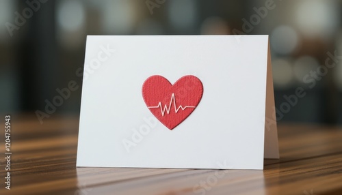 Blank greeting card with a red heart and heartbeat graphic. photo