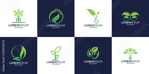Set of green leaf icons. Leaves of trees and plants. Leaves icon. Collection green leaf. Elements design for natural, eco, bio, vegan labels. Vector illustration.
