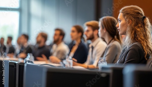 Business Conference Audience Engaged in Discussion at Symposium and Presentation Event