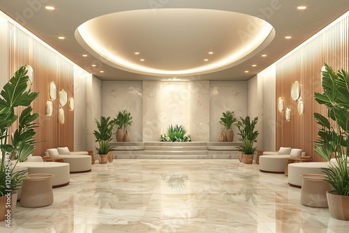 Obraz na płótnie Luxury spa lobby 3D model with minimalist ceiling and serene seating. w salonie