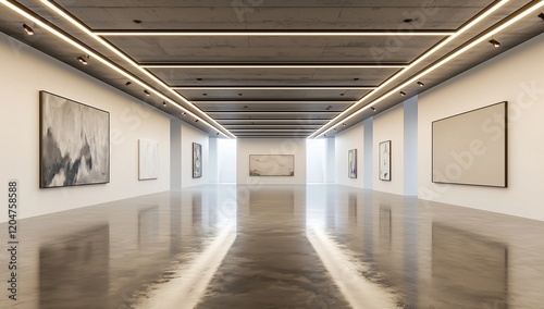 Obraz na płótnie Design a 3D art gallery with minimalist aesthetics, large displays, and ambient ceiling lights. w salonie