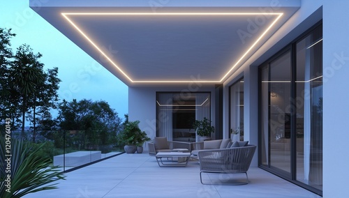 Obraz na płótnie 3D patio area visualization with minimalist design and contemporary lighting. w salonie