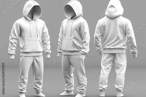Blank hooded tracksuit top and pants mockup template. photo