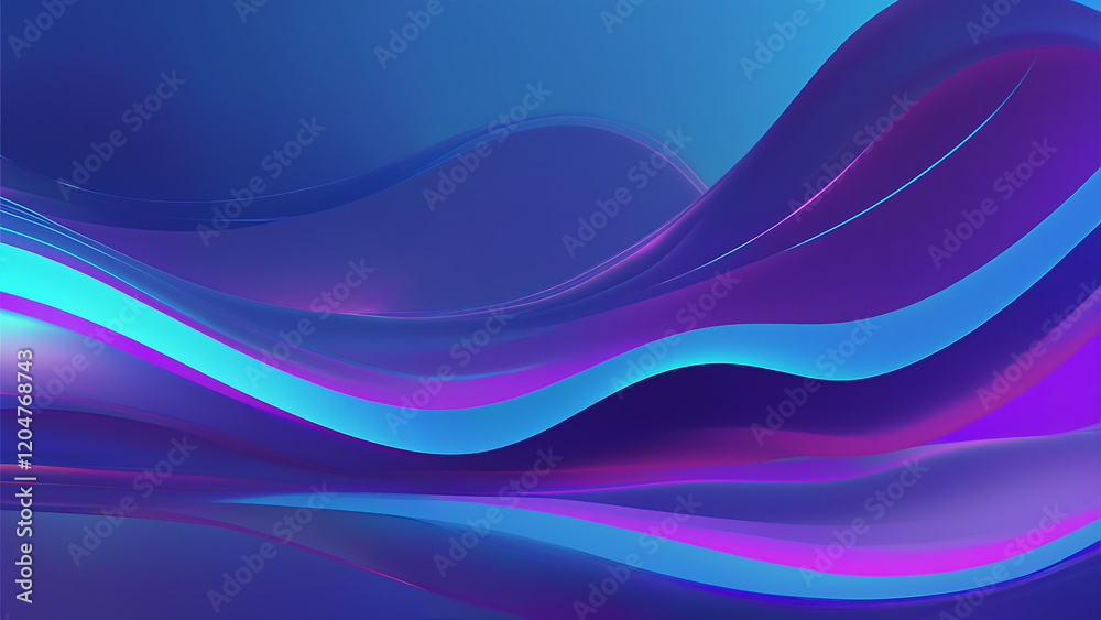Fototapeta premium Abstract blue and purple liquid wavy shapes futuristic banner. Glowing retro waves vector background